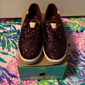 Kate Spade Glitter Keds Size 7 Deep Cherry